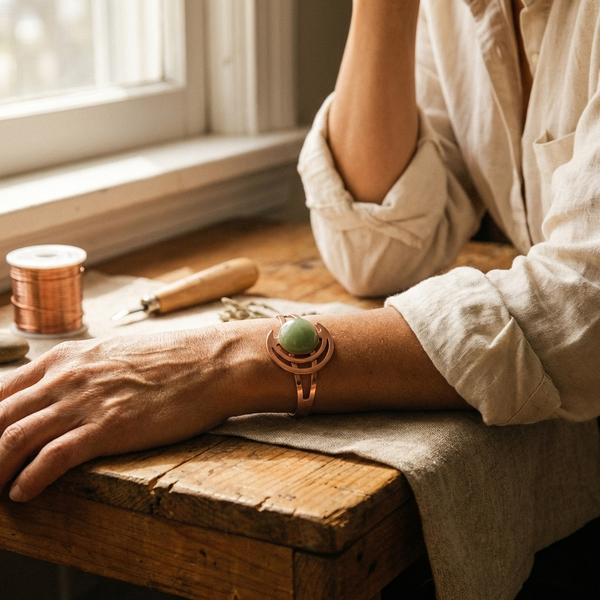Bracciale in Rame di Lucia & Mila - Sfera Verde