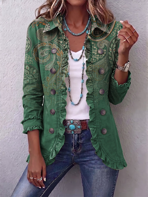 Addolorata | Green Paisley Jacket with Ruffles