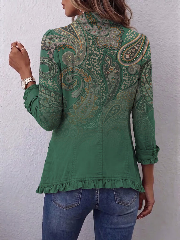 Addolorata | Green Paisley Jacket with Ruffles